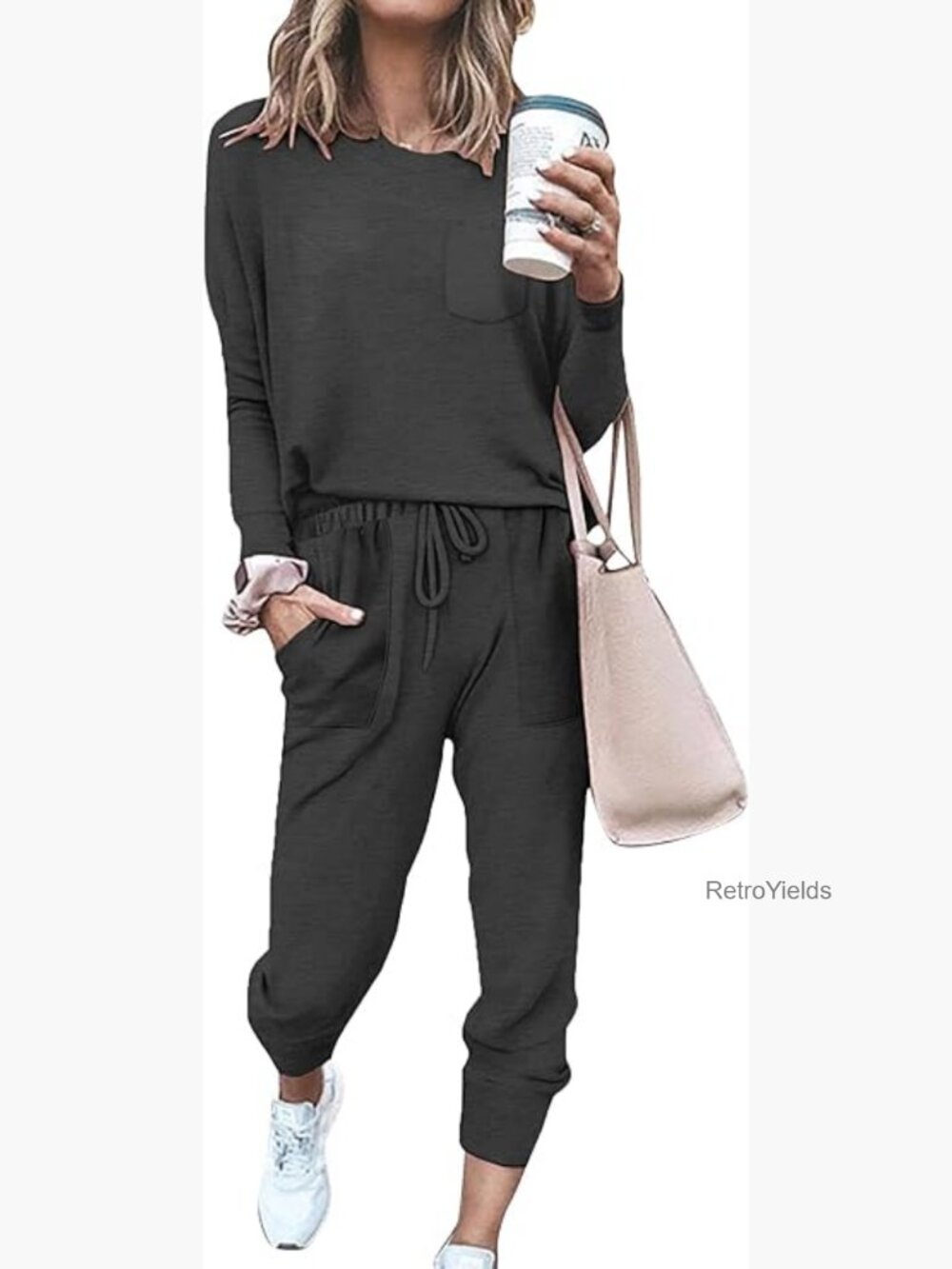 Two Piece Lounge Set Travel Outfit Sweatsuit Pajama Set Long Sleeve